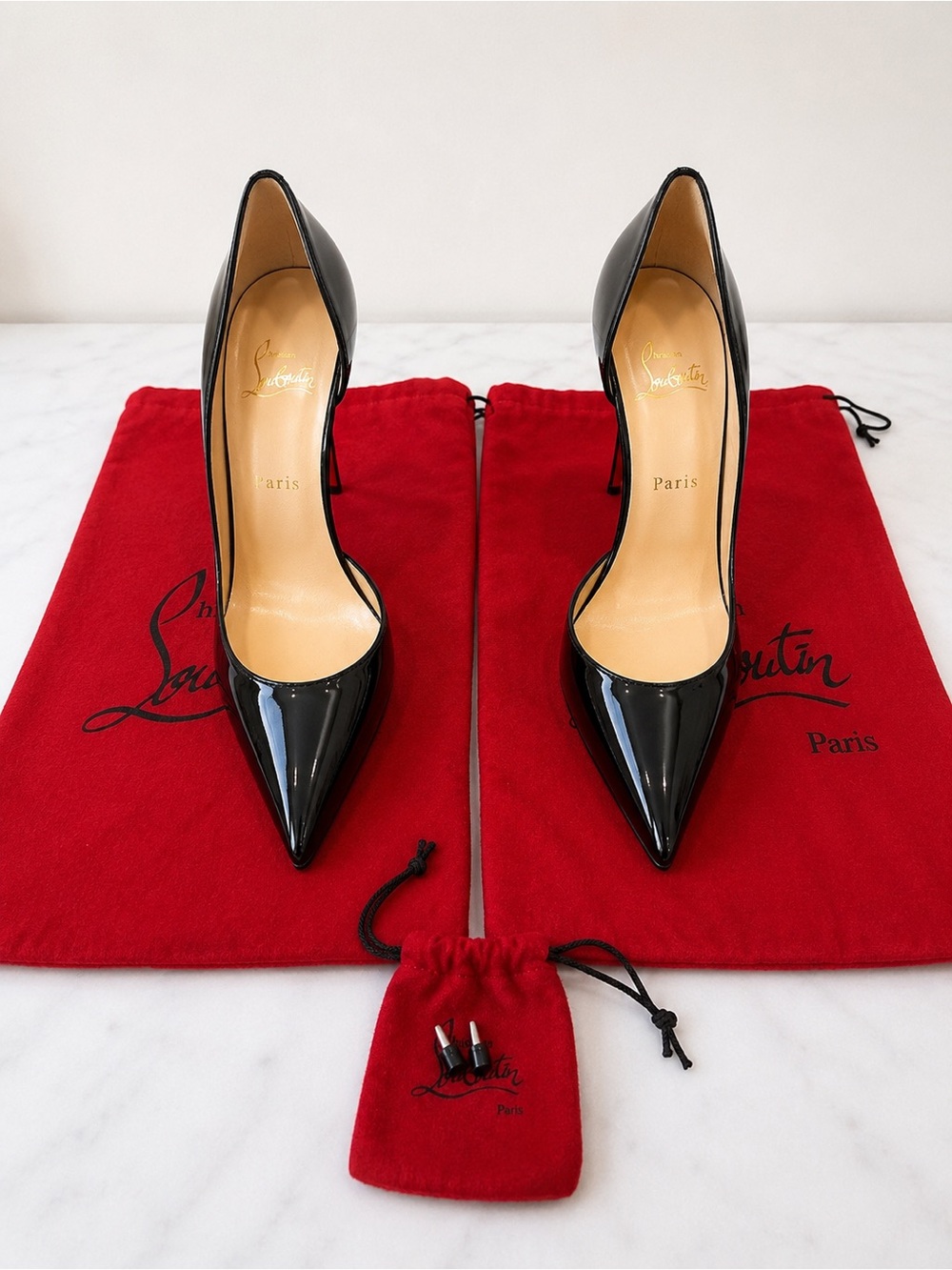 Christian Louboutin Iriza 100mm Black Patent Pointed Toe Pumps